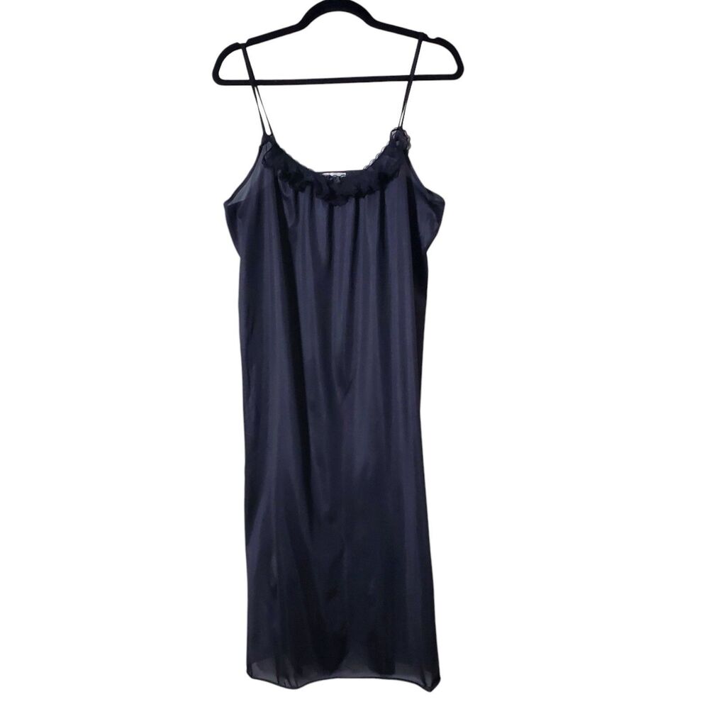 VTG Cachet Sears Nightgown Slip Size L Black Satin Silky Sleeveless Womens